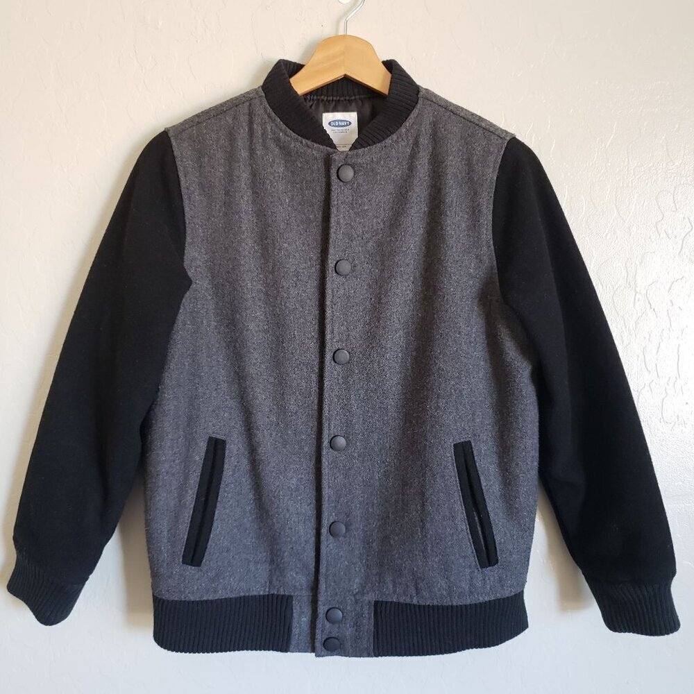 Old Navy Soft Brushed Wool Blend Colorblock Bomber Jacket Grey/Black Kid's 10-12